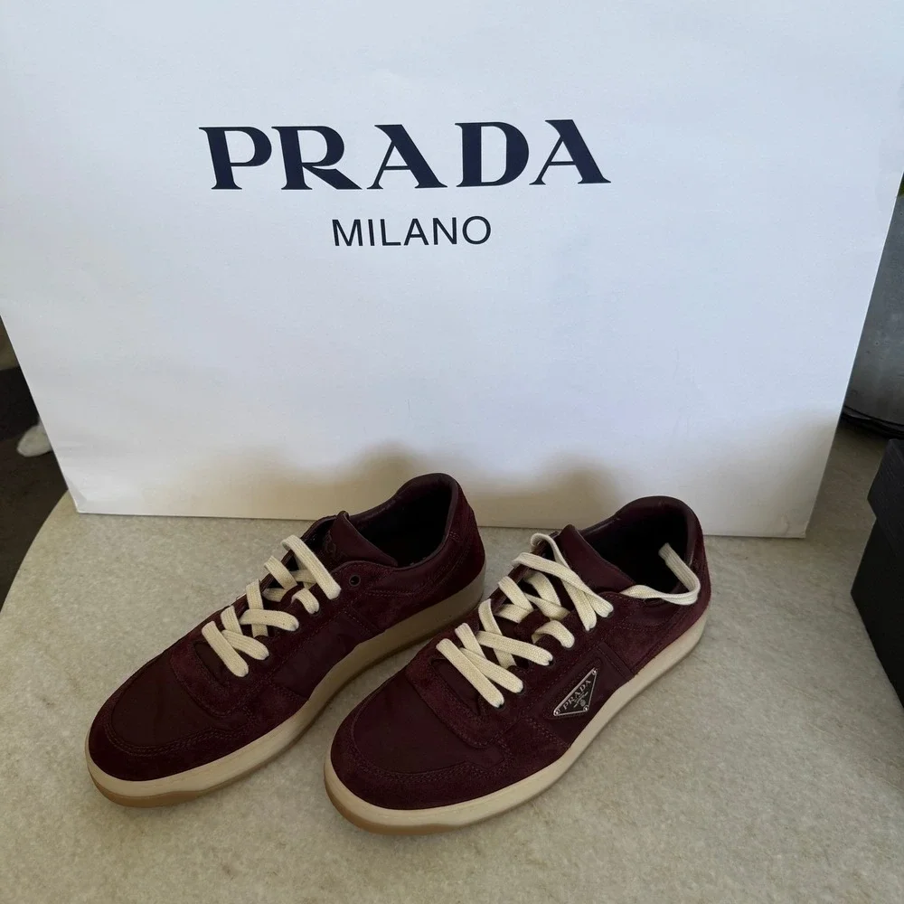 Prada‎ Milano 2EE364 Men Dark Red Suede Fabric Downtown Sneakers shoes UK 9.5